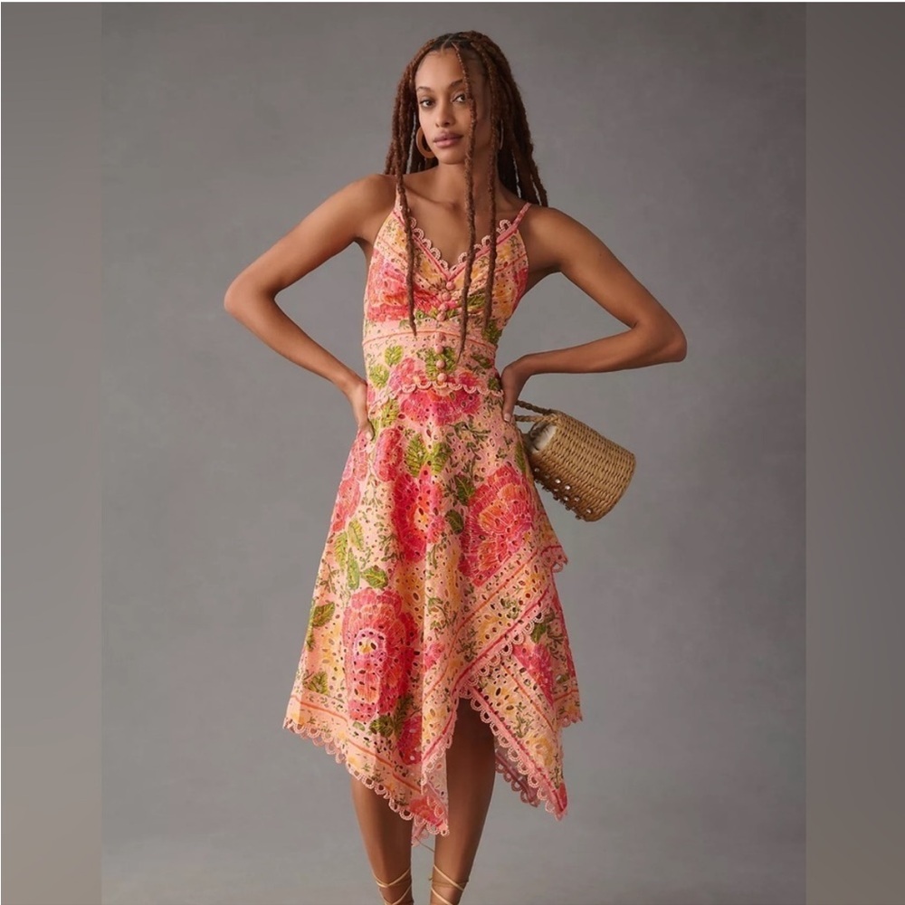 FARM Rio Printed Eyelet Asymmetrical Dress